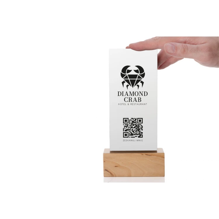 Informationsständer mit QR-Code - matte Plexiglas auf Holzsockel - ST031