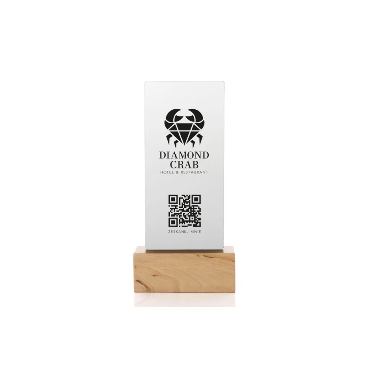 Informationsständer mit QR-Code - matte Plexiglas auf Holzsockel - ST031