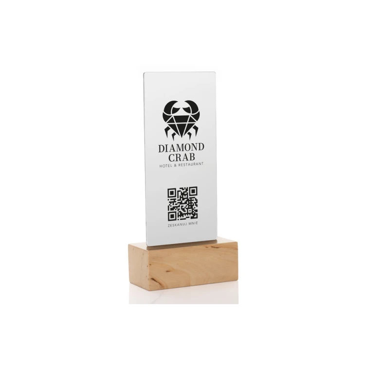 Informationsständer mit QR-Code - matte Plexiglas auf Holzsockel - ST031