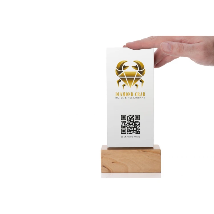 Informationsständer mit QR-Code - matte Plexiglas auf Holzsockel - ST032