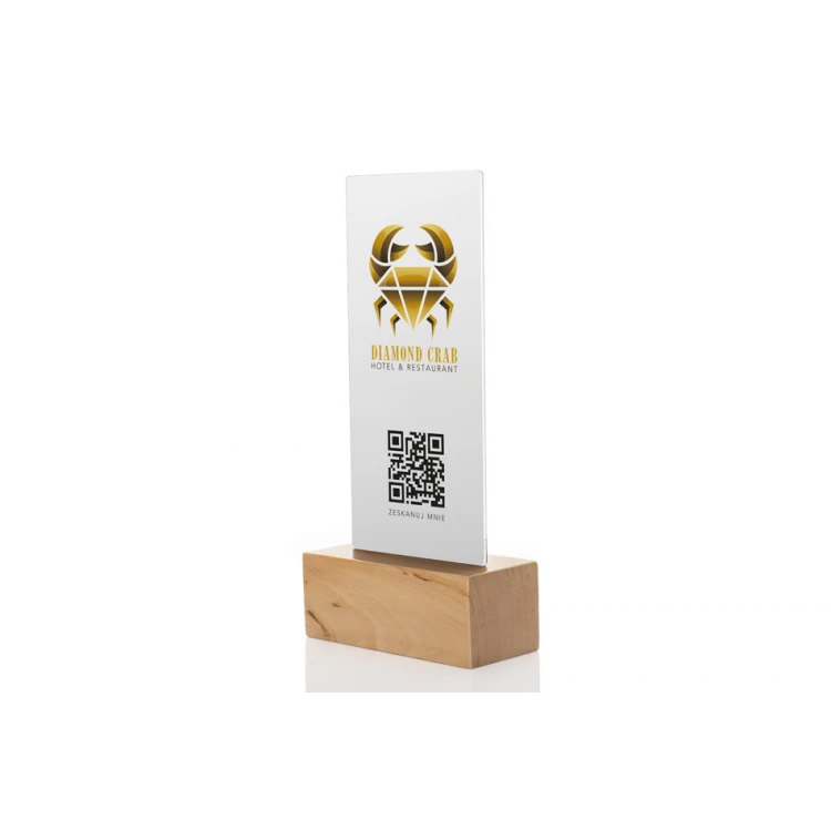 Informationsständer mit QR-Code - matte Plexiglas auf Holzsockel - ST032
