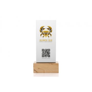 Informationsständer mit QR-Code - matte Plexiglas auf Holzsockel - ST032