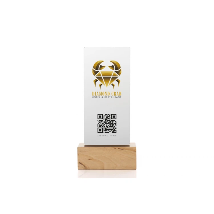 Informationsständer mit QR-Code - matte Plexiglas auf Holzsockel - ST032