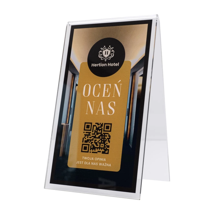 Informationsständer mit QR-Code - transparentes Acryl mit UV-Druck - Abmessungen 100x175mm - ST068