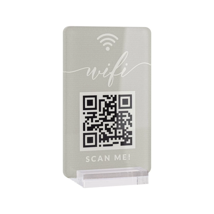 Informationsstand mit QR-Code - transparentes Acryl mit UV-Druck - Abmessungen 55x95mm - ST077
