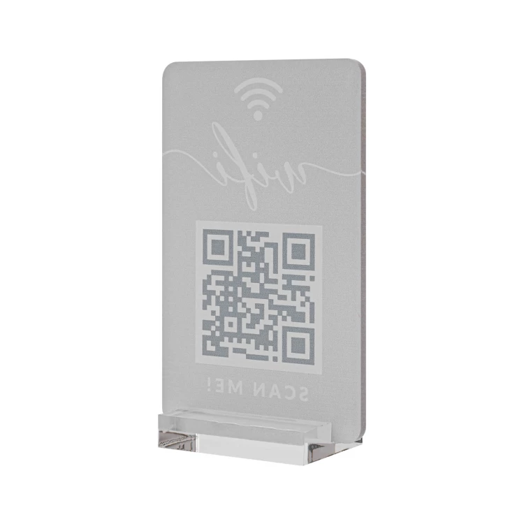 Informationsstand mit QR-Code - transparentes Acryl mit UV-Druck - Abmessungen 55x95mm - ST077