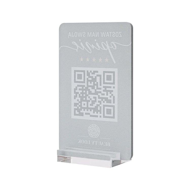 Informationsstand mit QR-Code - transparentes Acryl mit UV-Druck - Abmessungen 55x95mm - ST076