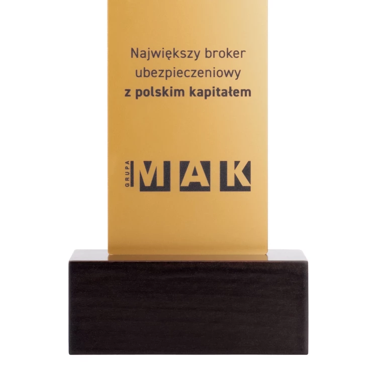 Informationsstand mit Firmenlogo - goldenes Acryl auf Holzsockel - ST056