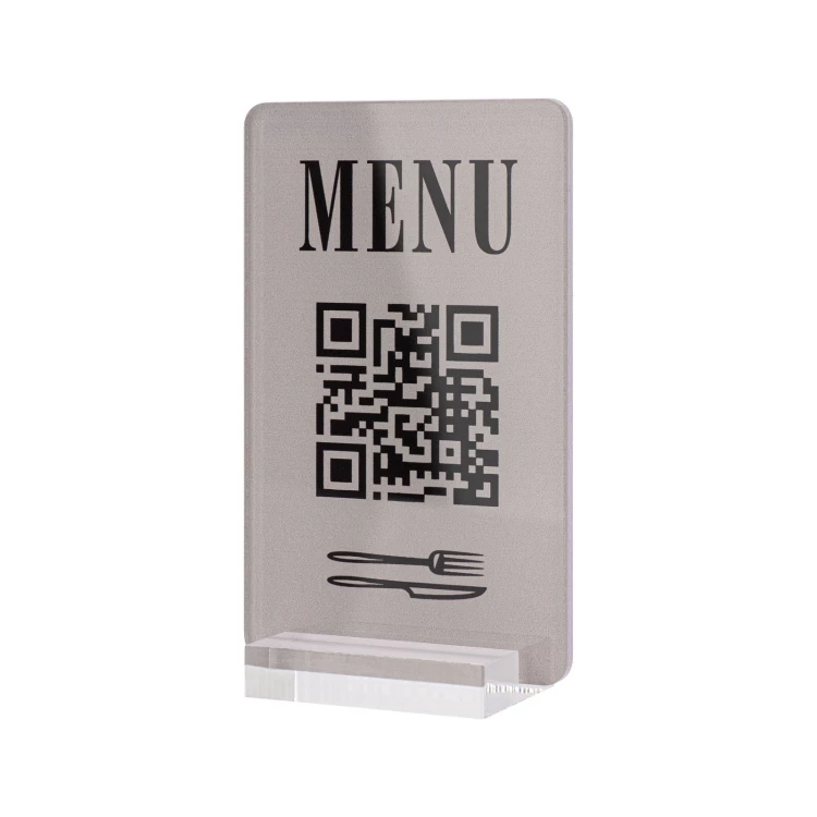 Menüständer mit QR-Code - transparentes Acryl mit UV-Druck - Abmessungen 55x95mm - ST063