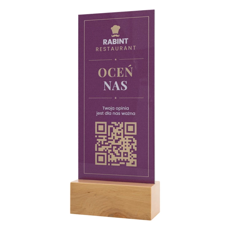 Menüständer mit QR-Code - transparentes Acryl mit UV-Druck - Höhe 25 cm - ST064