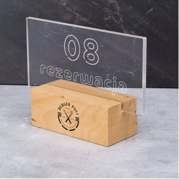 Reservierungsständer - farbloses Plexiglas auf Holzsockel - ST046