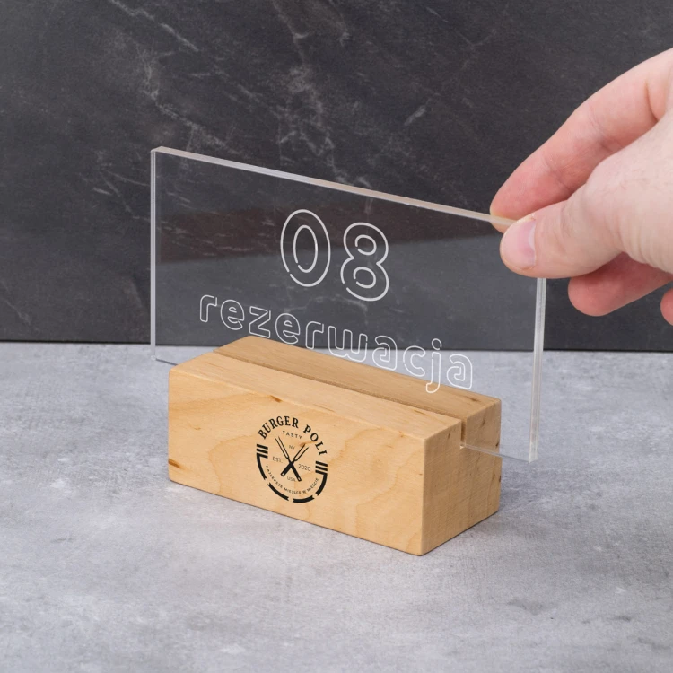 Reservierungsständer - farbloses Plexiglas auf Holzsockel - ST046