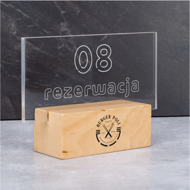Reservierungsständer - farbloses Plexiglas auf Holzsockel - ST046