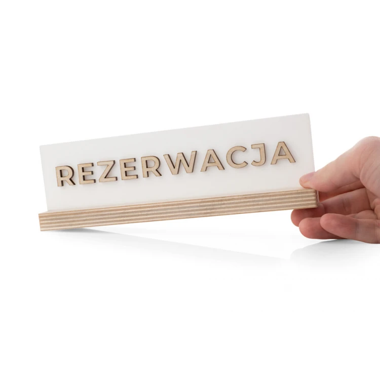 Reservierungsständer - weißes Acryl auf Holzsockel - ST043