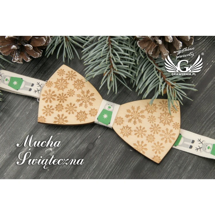 Weihnachtsfliege mit Lasergravur - Schneeflocken 2 - MDR038
