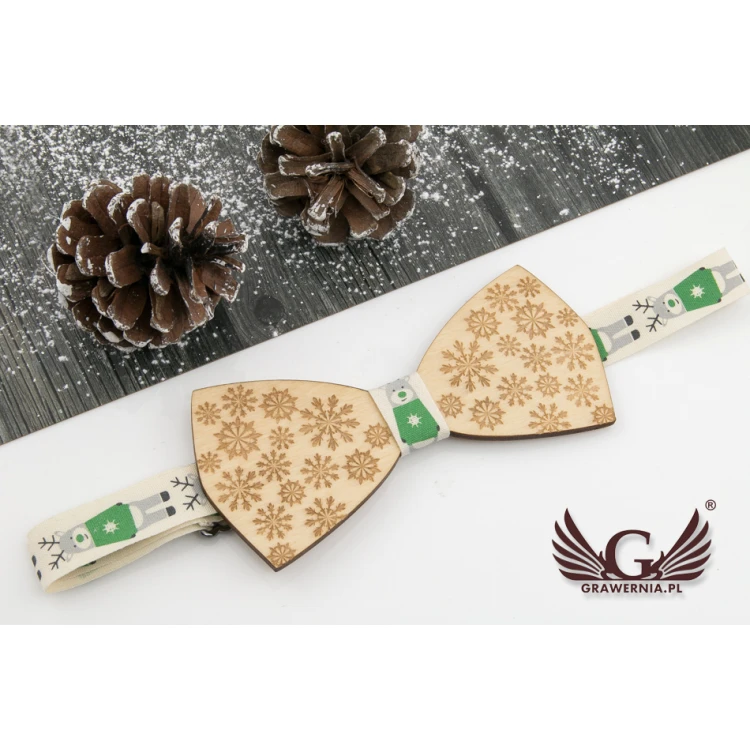 Weihnachtsfliege mit Lasergravur - Schneeflocken 2 - MDR038