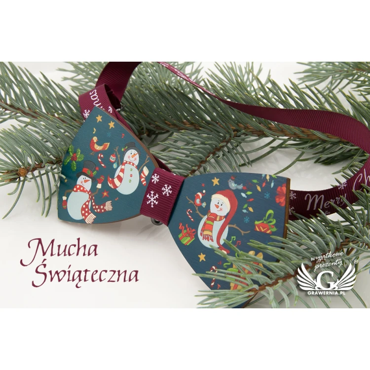 Weihnachtsfliege mit UV-Druck - Schneemänner - MDR033
