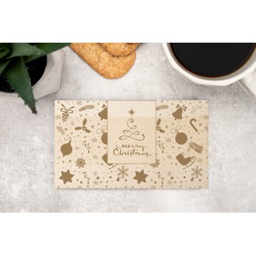 Weihnachts-Untersetzer für Tassen 2 Stk. aus massivem Ahornholz - Gravur eines beliebigen Logos, Wünsche - Abm. 153x86mm - PDK013