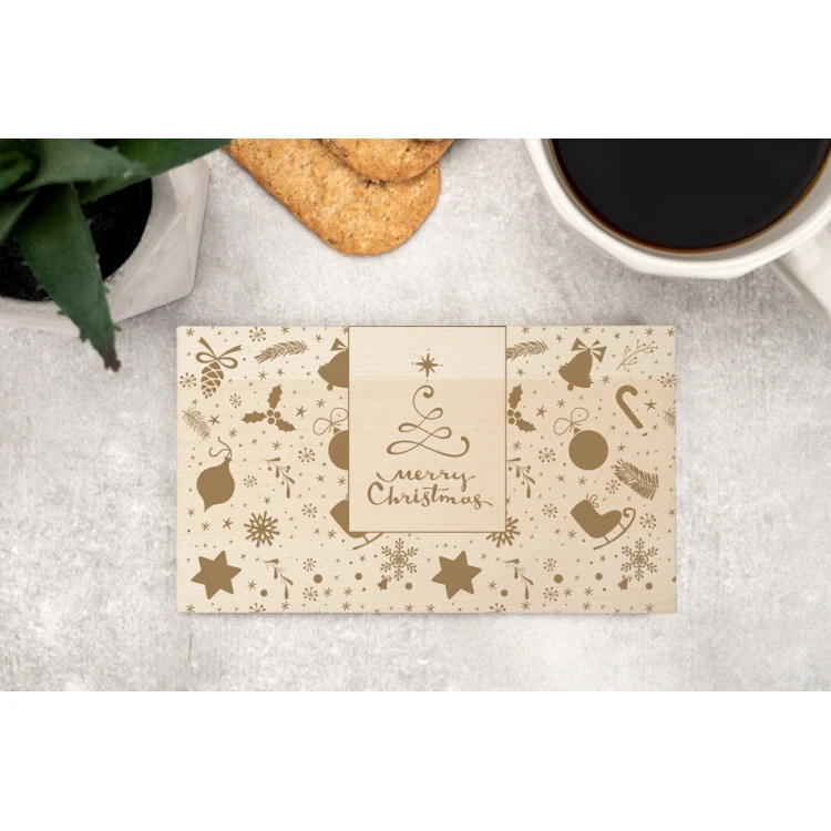 Weihnachts-Untersetzer für Tassen 2 Stk. aus massivem Ahornholz - Gravur eines beliebigen Logos, Wünsche - Abm. 153x86mm - PDK013