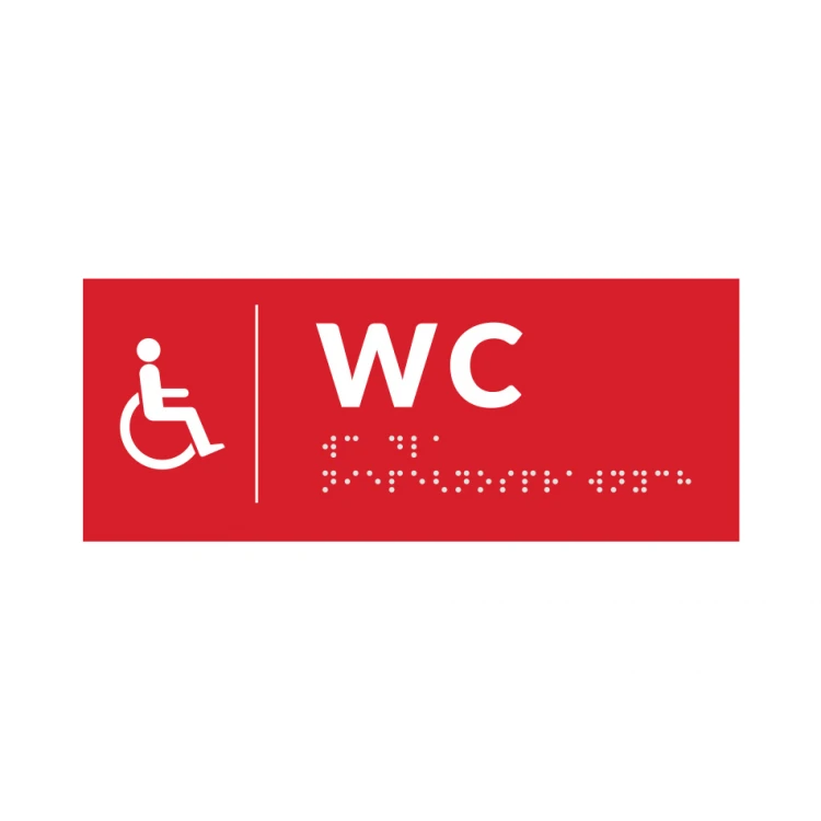 System von Braille-Schildern für Schulen - WC - Größe 200x80mm - Hartes PVC - DECO RED - TAB369