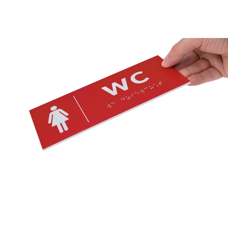 System von Braille-Schildern für Schulen - WC - Größe 200x80mm - Hartes PVC - DECO RED - TAB369