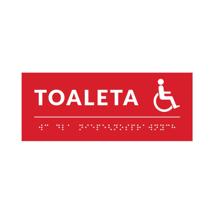 System von Braille-Schildern für Schulen - Toilette - Größe 200x80mm - Hartes PVC - DECO RED - TAB370