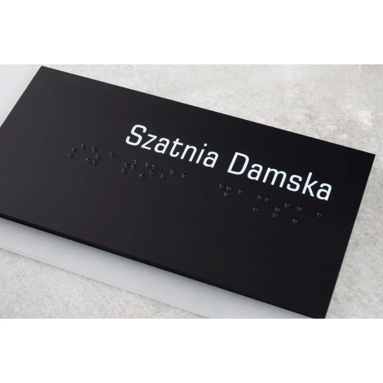 Damen Garderobe - Schild mit Braille-Schrift für Tür oder Wand - mattes Plexiglas und schwarzes ADA Maße 200x75mm - TAB282