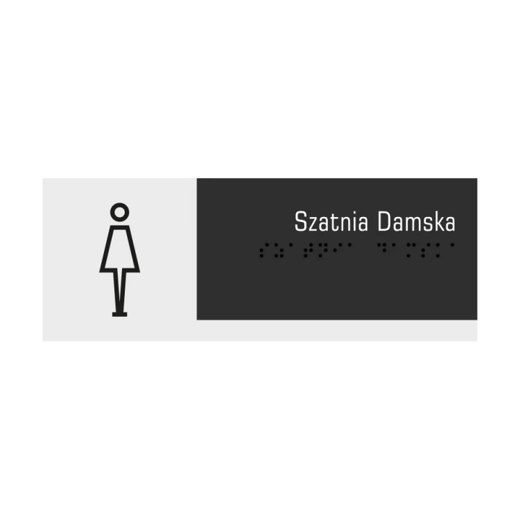 Damen Garderobe - Schild mit Braille-Schrift für Tür oder Wand - mattes Plexiglas und schwarzes ADA Maße 200x75mm - TAB282