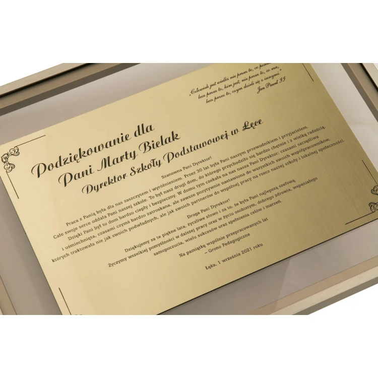 Glasdiplom - Dankeschön in goldenem Rahmen - DWR5