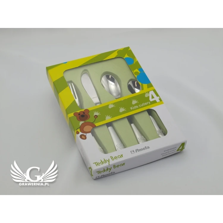 Amefa Teddy Bear Besteck mit individueller Gravur - Exklusives 4-teiliges Kinder-Set - ZSZ003