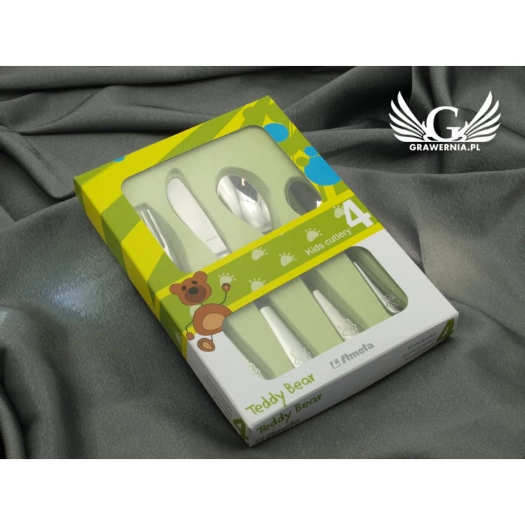 Amefa Teddy Bear Besteck mit individueller Gravur - Exklusives 4-teiliges Kinder-Set - ZSZ003