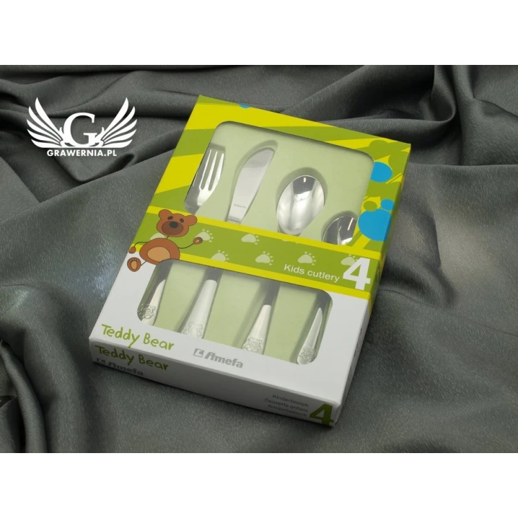 Amefa Teddy Bear Besteck mit individueller Gravur - Exklusives 4-teiliges Kinder-Set - ZSZ003