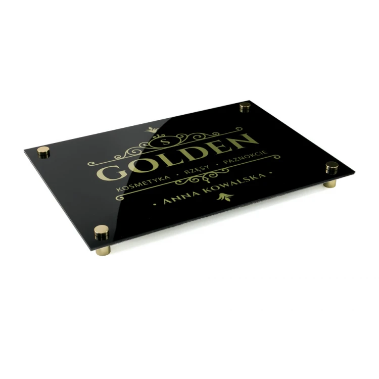 Firmenschild - gebürstetes Gold Dibond 3mm und Acryl - UV-Druck - Abmessungen 420x297mm (A3) - SZUV019
