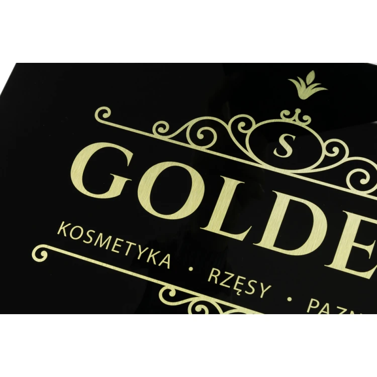 Firmenschild - gebürstetes Gold Dibond 3mm und Acryl - UV-Druck - Abmessungen 420x297mm (A3) - SZUV019