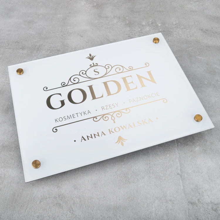 Werbeschild - weiße Tafel mit goldenen Buchstaben - Größe 297x210mm (A4) - SZUV035