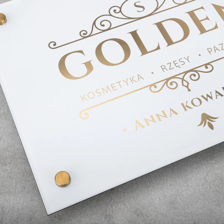 Werbeschild - weiße Tafel mit goldenen Buchstaben - Größe 297x210mm (A4) - SZUV035