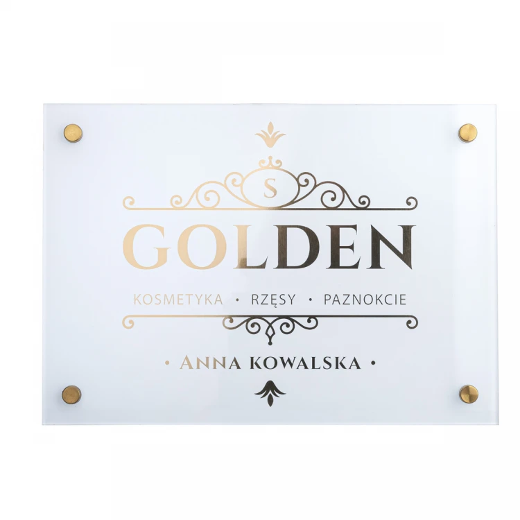 Werbeschild - weiße Tafel mit goldenen Buchstaben - Größe 297x210mm (A4) - SZUV035
