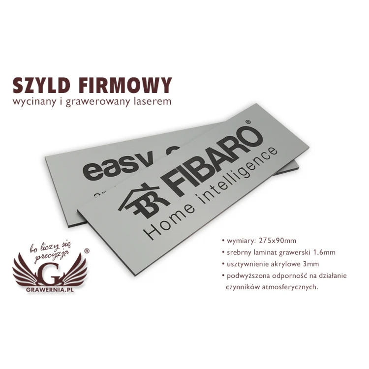 Firmenschild - silbernes Gravurlaminat matt exterior - SZ080 - Abm. 275x90mm