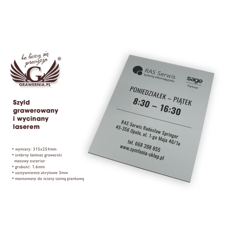 Firmenschild - silbernes Gravurlaminat matt exterior - SZ094 - Abmessungen 315x254mm