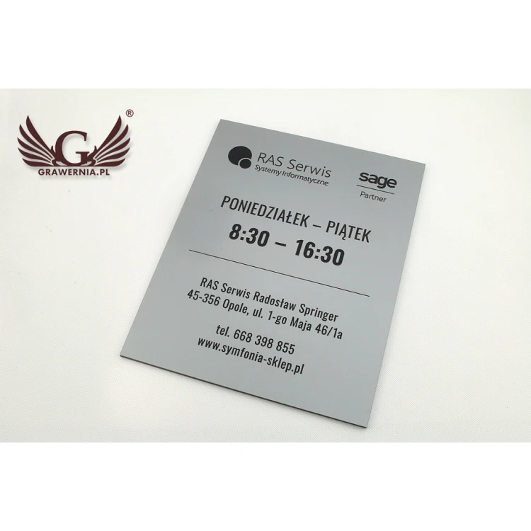 Firmenschild - silbernes Gravurlaminat matt exterior - SZ094 - Abmessungen 315x254mm