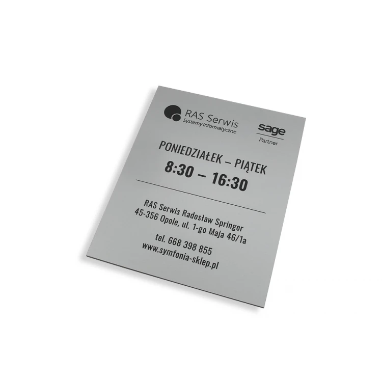 Firmenschild - silbernes Gravurlaminat matt exterior - SZ094 - Abmessungen 315x254mm