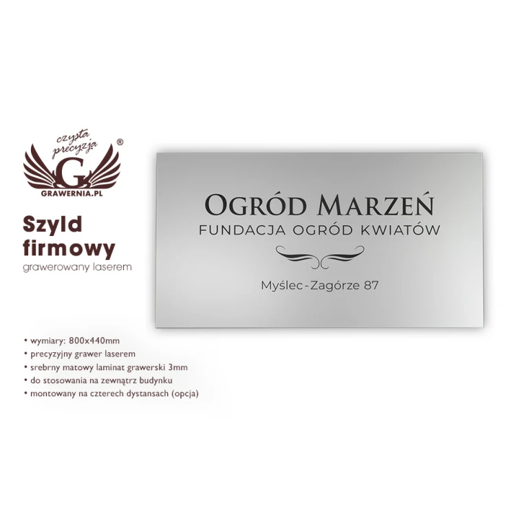 Firmenschild - mattes silbernes Gravurlaminat - Abm. 800x440mm - SZ115