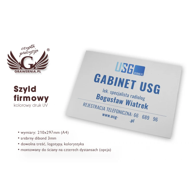 Firmenschild - Größe 210x297mm (A4) - DIBOND MATT 3mm - UV-Druck - SZUV013