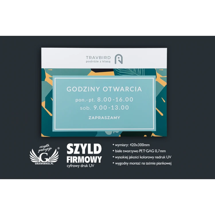 Firmenschild - Abm. 420x300mm - weißes PVC-Material - SZ118