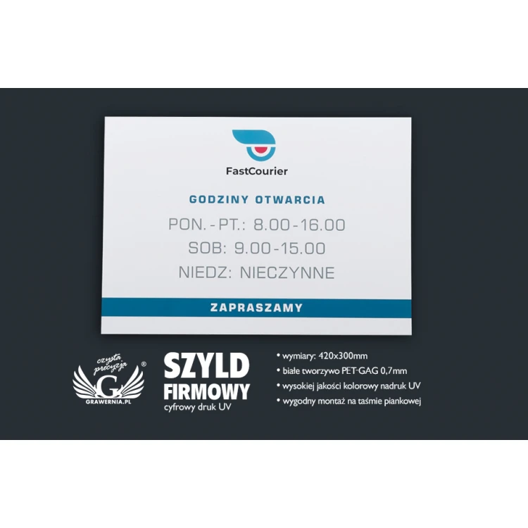 Firmenschild - Größe 420x300mm - weißes PVC-Material - SZ119