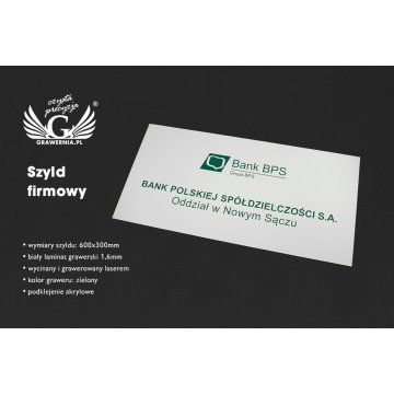 Firmenschild - Abm. 600x300mm - weißes Laminat Graviermaterial - SZ113