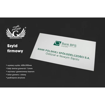 Firmenschild - Abm. 600x300mm - weißes Laminat Graviermaterial - SZ113
