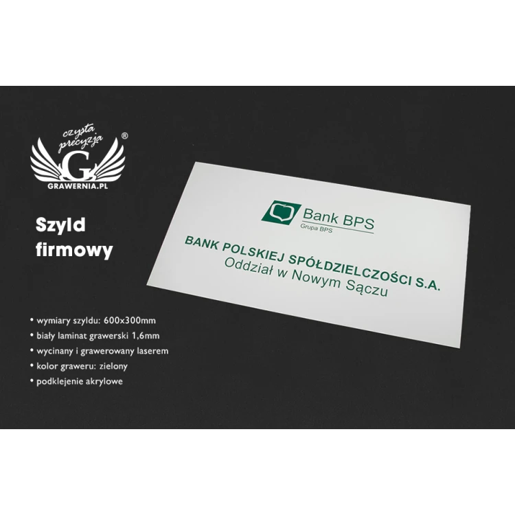 Firmenschild - Abm. 600x300mm - weißes Laminat Graviermaterial - SZ113