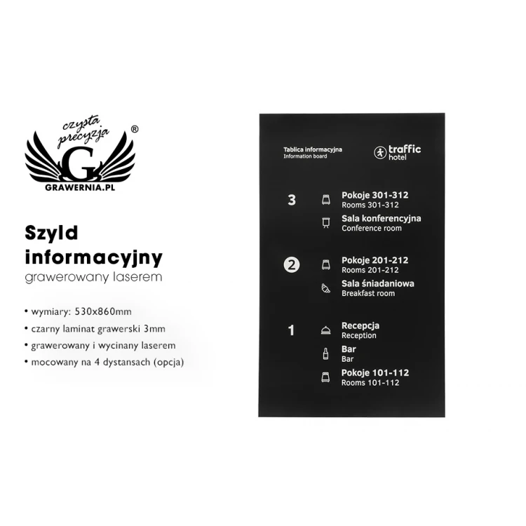 Graviertes Informationsschild - schwarzes Laminat 3mm dick - Abmessungen 53x86cm - SZ121
