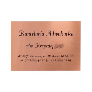 Schild Anwaltskanzlei - UV-Druck - Kupfer 0,5mm - SZ136 - Abmessungen 420x300mm